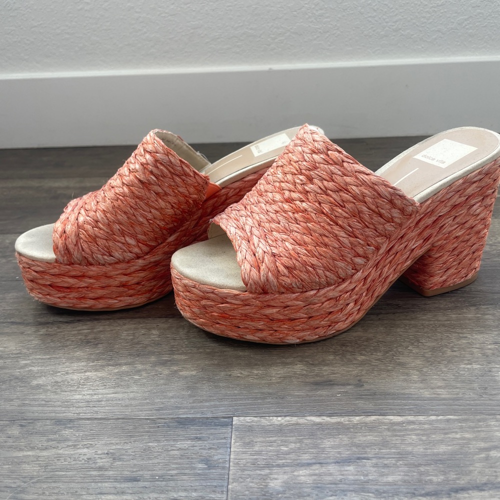 Dolce Vita Elora Heels Orange Women's Platform Raffia Heeled Sandals